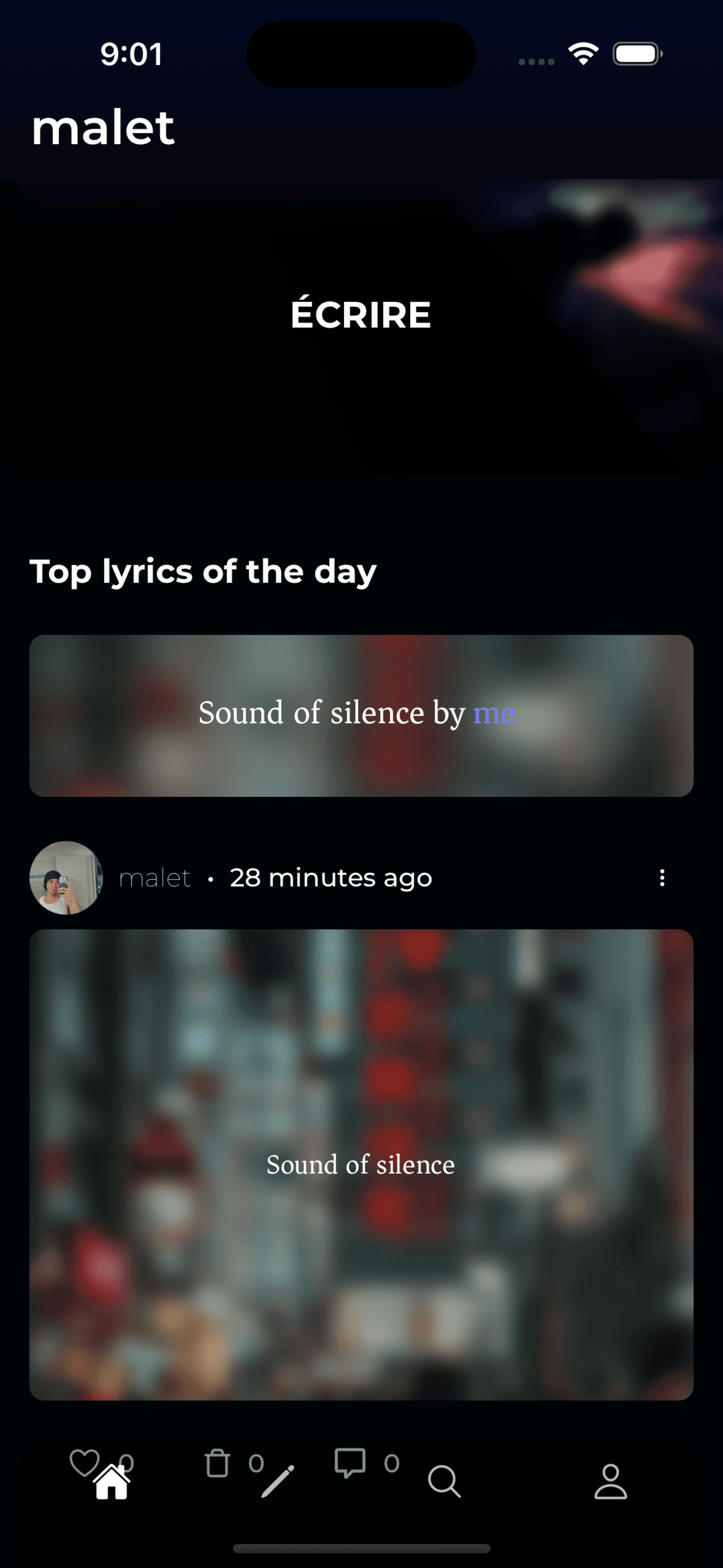 Lyrics feature in seize app